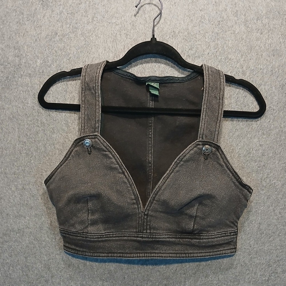 NWOT Small Denim Crop stretch clubwear y2k 90s side zip bustier urban layers